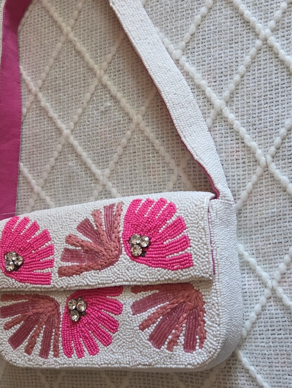 Anthropologie The Fiona Beaded Bag Floral Edition Celandine Pink - Picture 3 of 8
